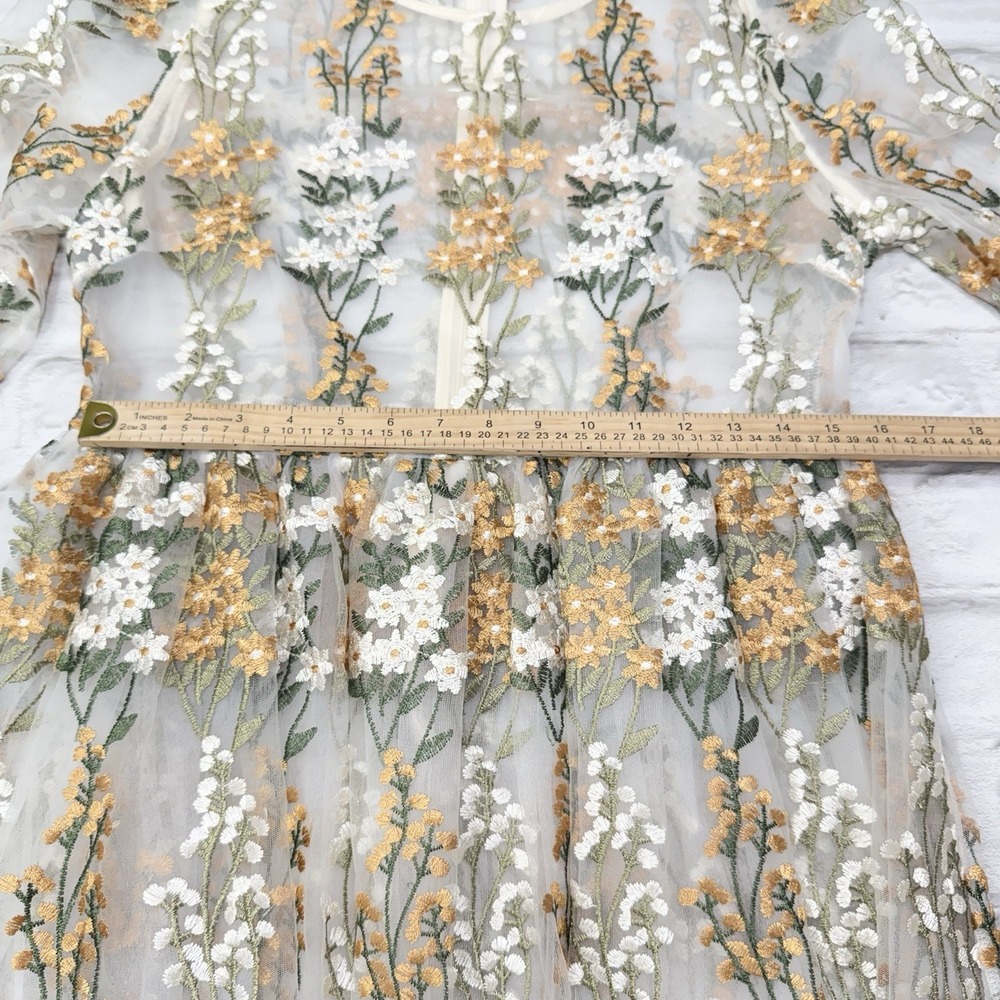 Vtg Metisu Embroidered Dress Sz XL Beige Floral Fairy Cottage Core Boho Feminine - Picture 11 of 16